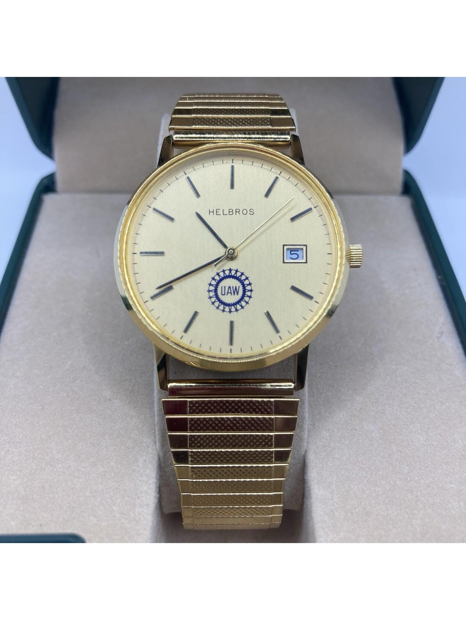 Vintage Helbros Quartz Gold Tone Watch Uaw Labor Union Retirement Presentation